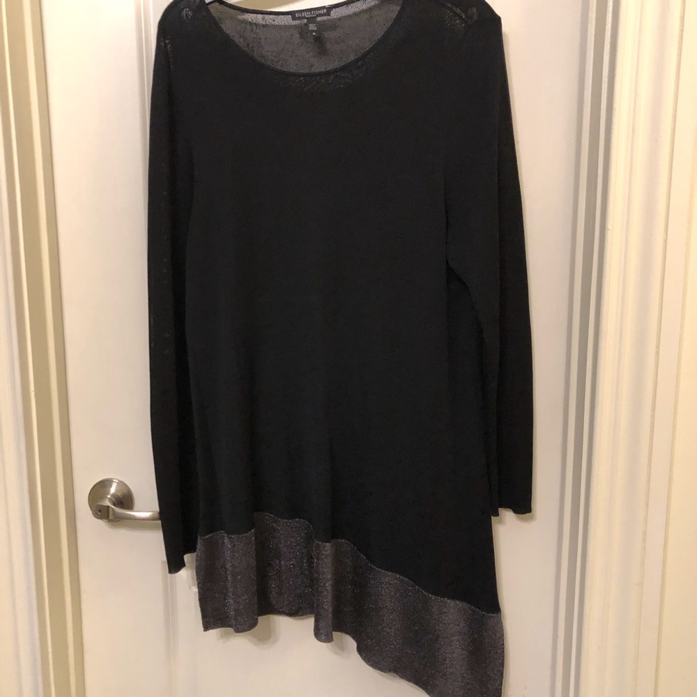 Eileen Fisher Black Tunic w/ Metallic Hem